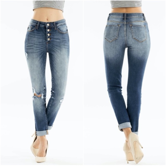 Kancan Distressed Skinny cuffed jeans - Picture 2 of 2